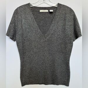 Neiman Marcus Cashmere Collection Metallic Gray V-Neck Sweater Size S
